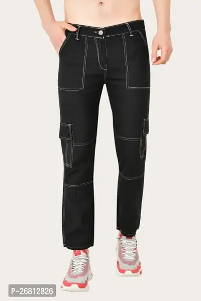 Stylish Cotton Blend Black Solid Mid Rise Jeans For Men