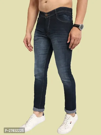 Classic Blue Cotton Blend Solid Jeans For Men-thumb3