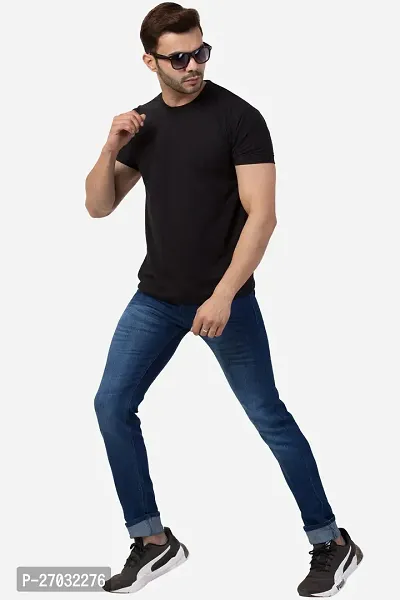 Classic Blue Polycotton Solid Jeans For Men-thumb5