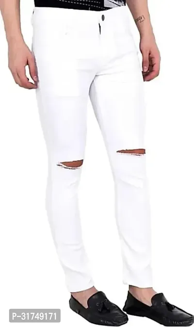 Stylish White Cotton Blend Solid Mid-Rise Jeans For Men-thumb2