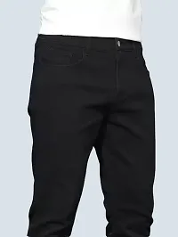 Stylish Black Denim Solid Jeans For Men-thumb2