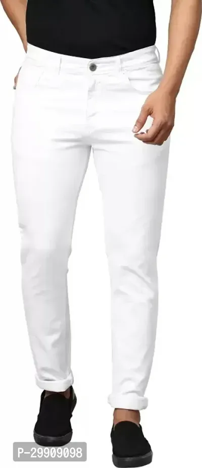 Stylish White Cotton Blend Mid-Rise Jeans For Men-thumb3