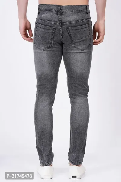 Stylish Grey Cotton Blend Solid Mid-Rise Jeans For Men-thumb2