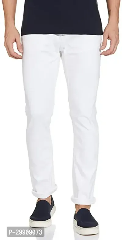 Stylish White Cotton Blend Mid-Rise Jeans For Men-thumb0