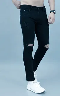 Stylish Black Denim Solid Mid-Rise Jeans For Men-thumb1