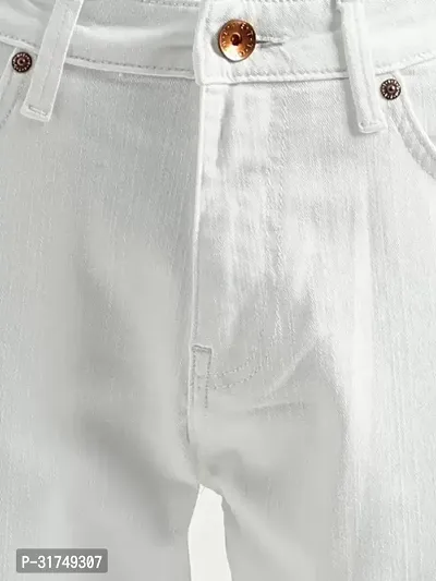 Stylish White Cotton Blend Solid Mid-Rise Jeans For Men-thumb3