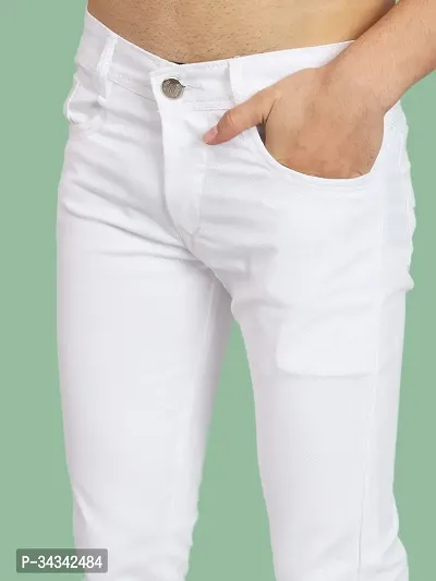 Stylish White Solid Slim Fit Denim Jeans For Men-thumb4