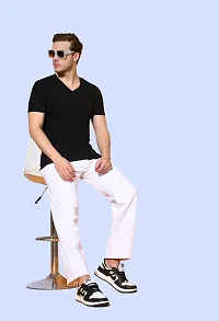 Stylish White Denim Solid Mid-Rise Jeans For Men-thumb2