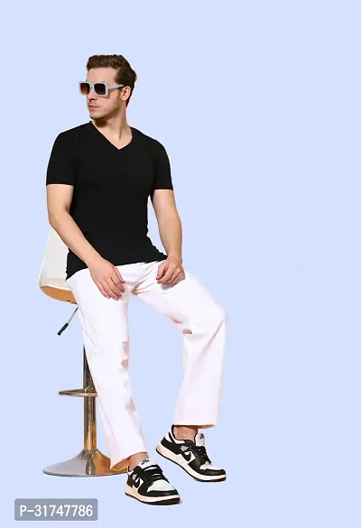 Stylish White Denim Solid Mid-Rise Jeans For Men-thumb3