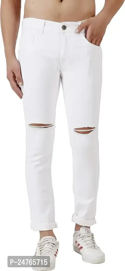 COMFITS Men's Regular Tapered Knee Cut Jeans (34) White-thumb0