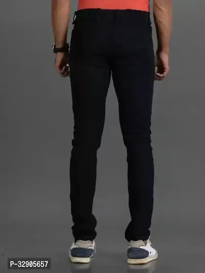 Elegant Black Denim Solid Mid-Rise Jeans For Men-thumb2