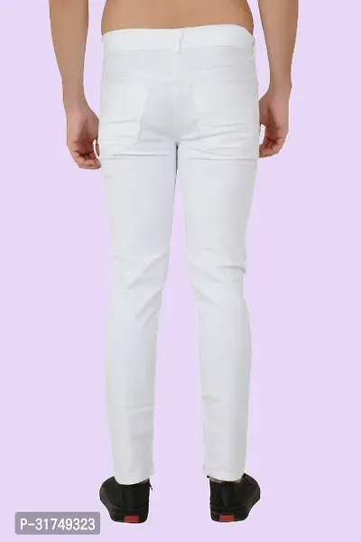 Stylish White Cotton Blend Solid Mid-Rise Jeans For Men-thumb2