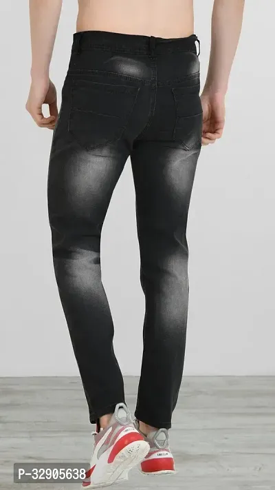 Elegant Grey Denim Distress Mid-Rise Jeans For Men-thumb2