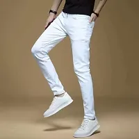 Stylish White Denim Solid Regular Fit Jeans For Men-thumb2