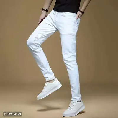 Stylish White Denim Solid Regular Fit Jeans For Men-thumb3