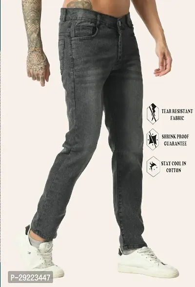 Stylish Grey Cotton Blend Solid Mid-Rise Jeans For Men