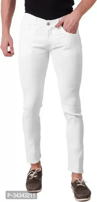 Stylish White Denim Solid Jeans For Men-thumb0