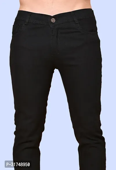 Stylish Black Denim Solid Mid-Rise Jeans For Men-thumb2