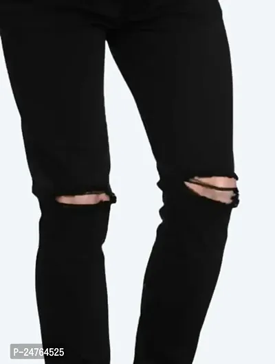 COMFITS Men's Boys Black Stylish Jeans Knee Cut (30)-thumb3