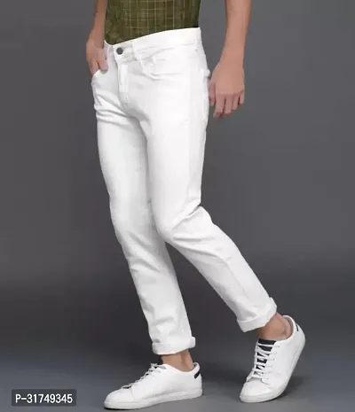 Stylish White Denim Solid Mid-Rise Jeans For Men-thumb0