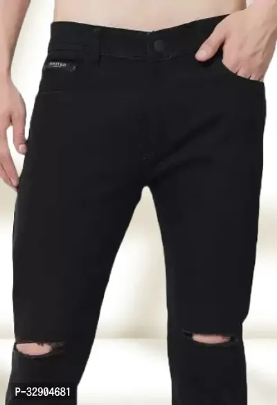 Stylish Black Denim Solid Regular Fit Jeans For Men-thumb5