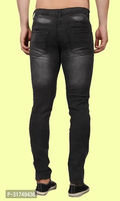 Stylish Black Cotton Blend Solid Mid-Rise Jeans For Men-thumb2