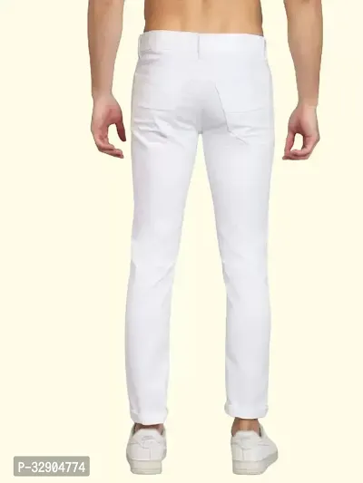 Stylish White Denim Solid Regular Fit Jeans For Men-thumb2