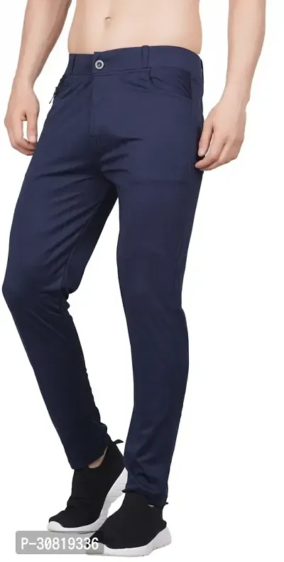 Mevan Stylish Blue Lycra Blend Solid Regular Fit Trouser For Men-thumb0