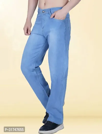 Stylish Blue Denim Solid Mid-Rise Jeans For Men-thumb0