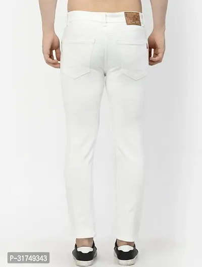 Stylish White Denim Solid Mid-Rise Jeans For Men-thumb2