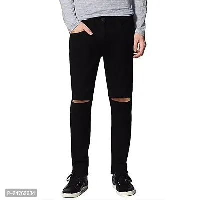 COMFITS Men's Boys Black Stylish Jeans Knee Cut (30)-thumb0