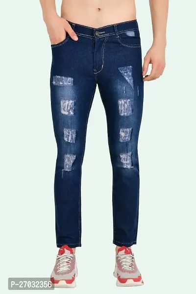 Classic Blue Cotton Blend Solid Jeans For Men-thumb0