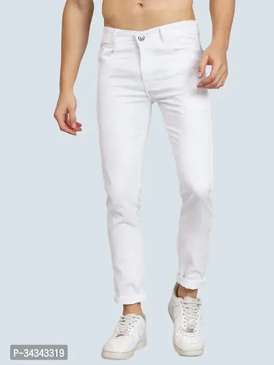 Stylish White Denim Solid Jeans For Men-thumb0