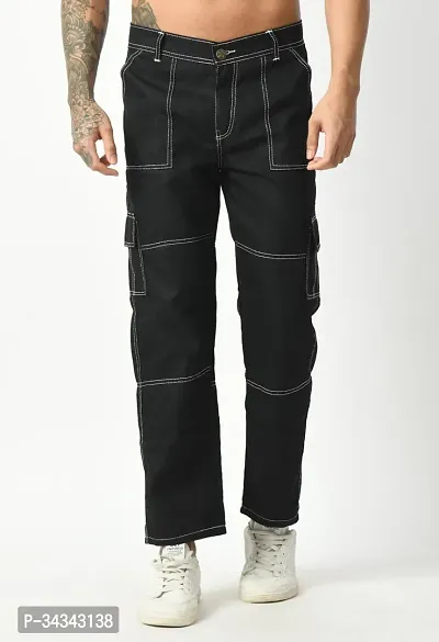 Stylish Black Denim Solid Jeans For Men-thumb0