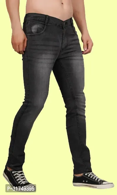 Stylish Black Cotton Blend Solid Mid-Rise Jeans For Men-thumb0