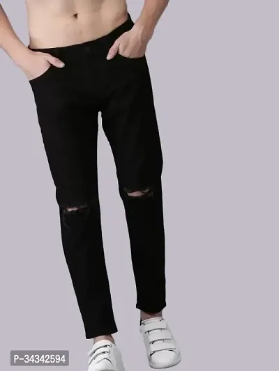 Stylish Black Solid Straight Fit Denim Jeans For Men-thumb0