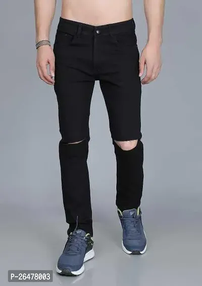 Stylish Black Denim Mid-Rise Jeans For Men