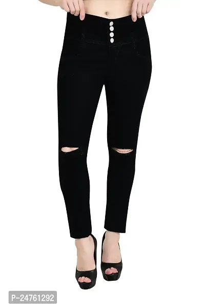 COMFITS Women Regular Slit Cut Jeans (30, Black)-thumb0