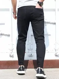 Elegant Black Denim Solid Mid-Rise Jeans For Men-thumb1