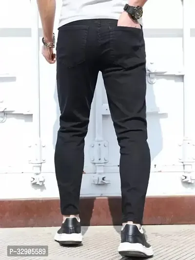 Elegant Black Denim Solid Mid-Rise Jeans For Men-thumb2