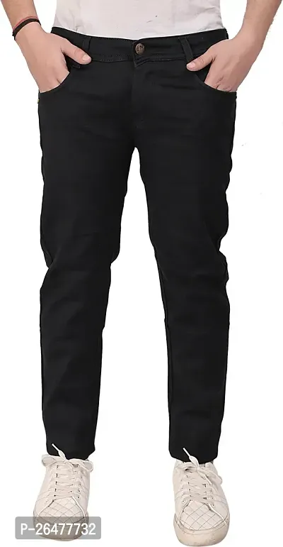 Stylish Black Denim Mid-Rise Jeans For Men-thumb0