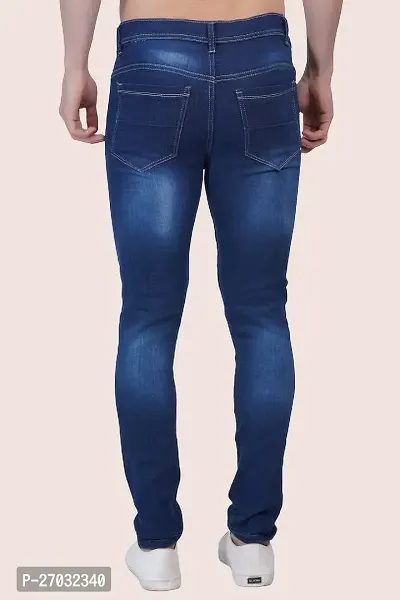 Classic Blue Cotton Blend Solid Jeans For Men-thumb2