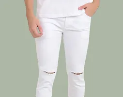 Stylish White Solid Regular Fit Denim Jeans For Men-thumb3