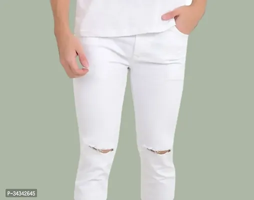 Stylish White Solid Regular Fit Denim Jeans For Men-thumb4