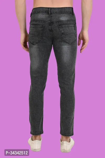 Stylish Grey Solid Tapered Fit  Denim Jeans For Men-thumb2