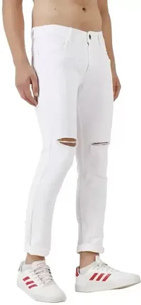 Stylish White Cotton Blend Solid Mid-Rise Jeans For Men-thumb2