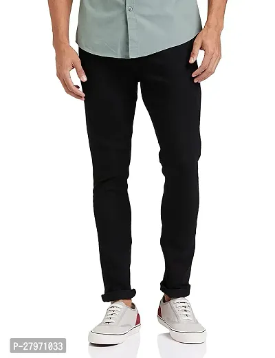 Stylish Black Cotton Blend Solid Slim Fit Mid-Rise Jeans For Men-thumb0