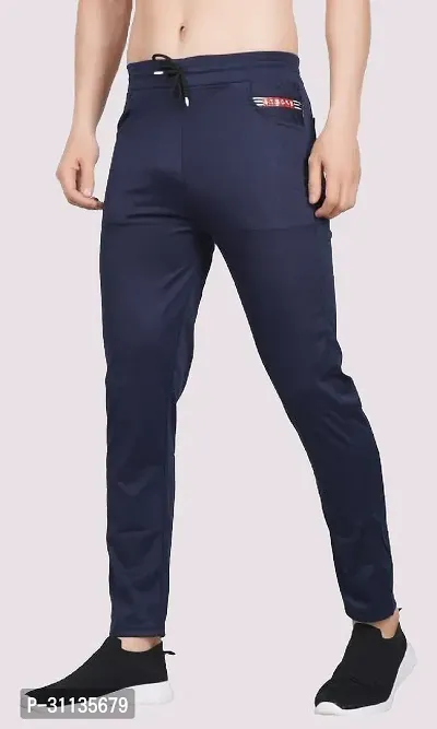 Stylish Blue Polyester Spandex Solid Regular Track Pant For Men-thumb0