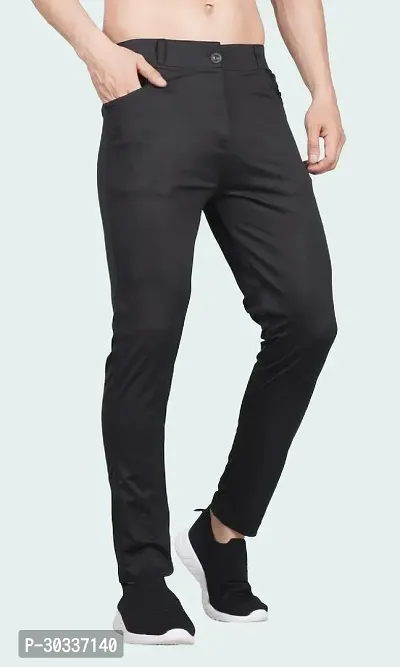 Mevan Comfortable Black Polyester Spandex Regular Track Pants For Men-thumb0