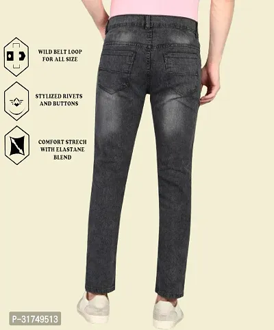 Stylish Grey Cotton Blend Solid Mid-Rise Jeans For Men-thumb2